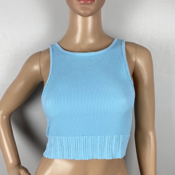 NEW ZARA BLUE RIBBED SEAMLESS CROP TOP - Picture 2 of 8